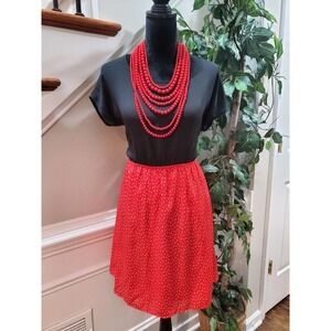 Coco Love Women's Black & Red Round Neck Short Sleeve Knee Length Dress Size M